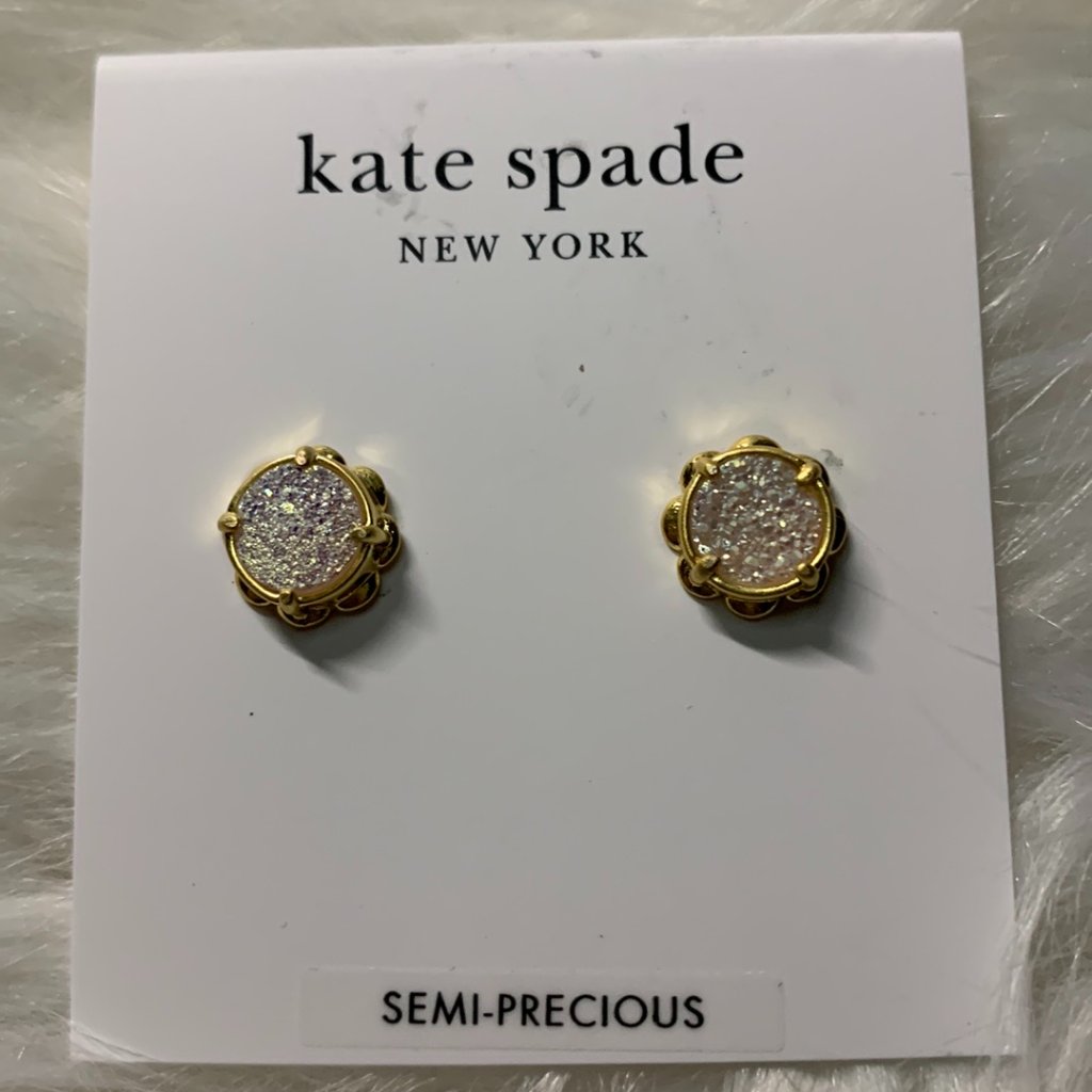 Kate Spade Glam Gems Semi Precious Glitter Stud Earrings In WhiteGold